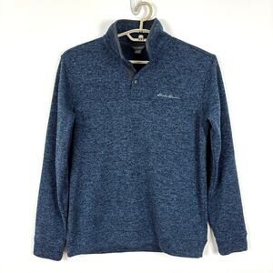 Eddie Bauer Radiator Sweater Fleece Snap Plaquet Pullover heather blue Medium